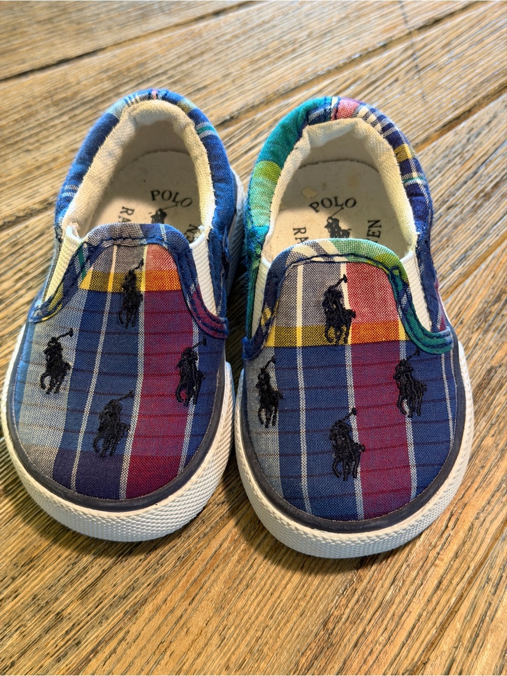 Polo Ralph Lauren Baby Shoes Size 2 Madras Plaid Pony Slip On Y2K